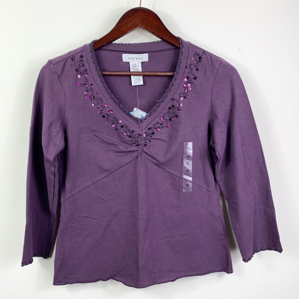 Nine West V Neck Top Long Sleeve Size Medium